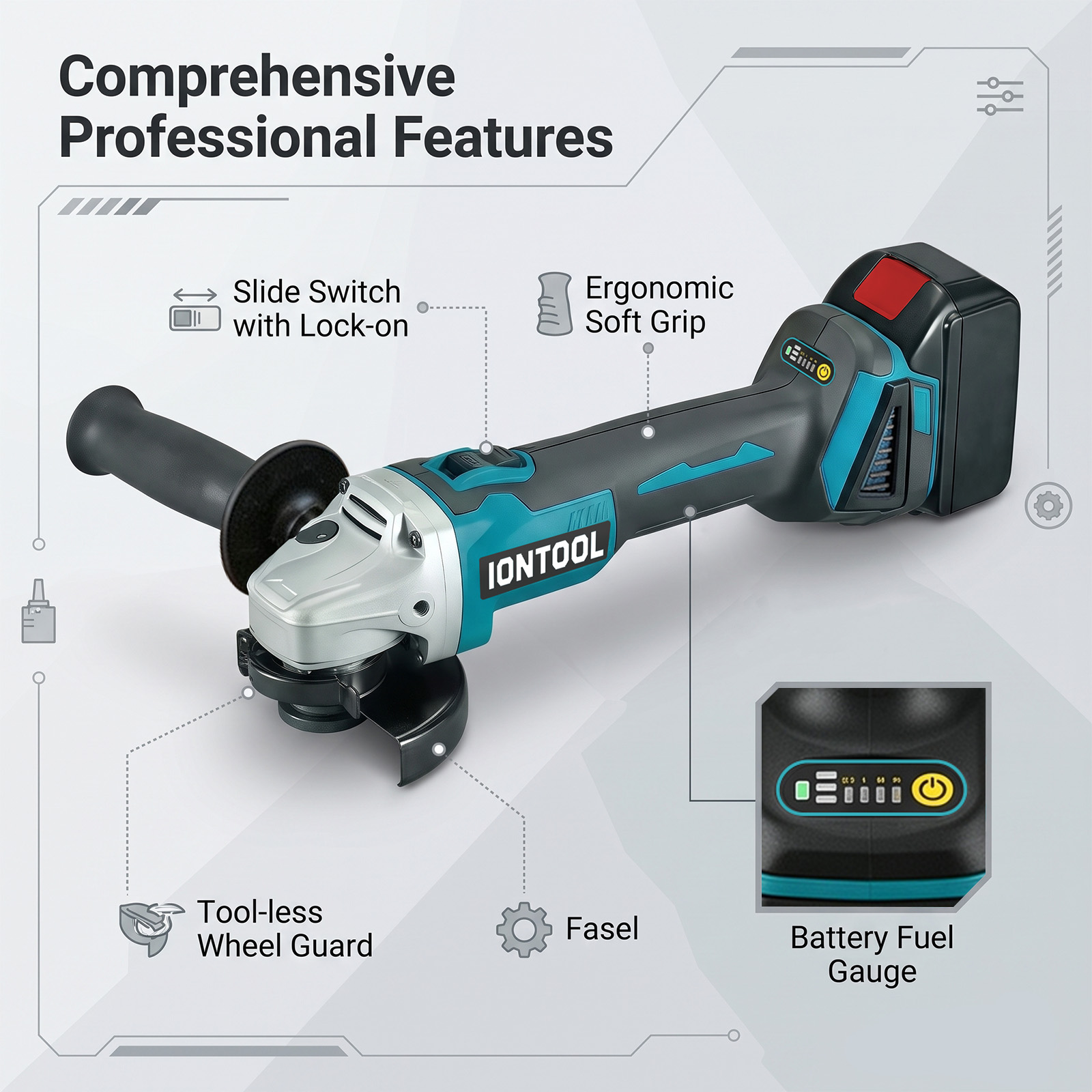 IONTOOL 850W 100mm Cordless An - Brushless Angle Grinder Battery Powered 评论和价格