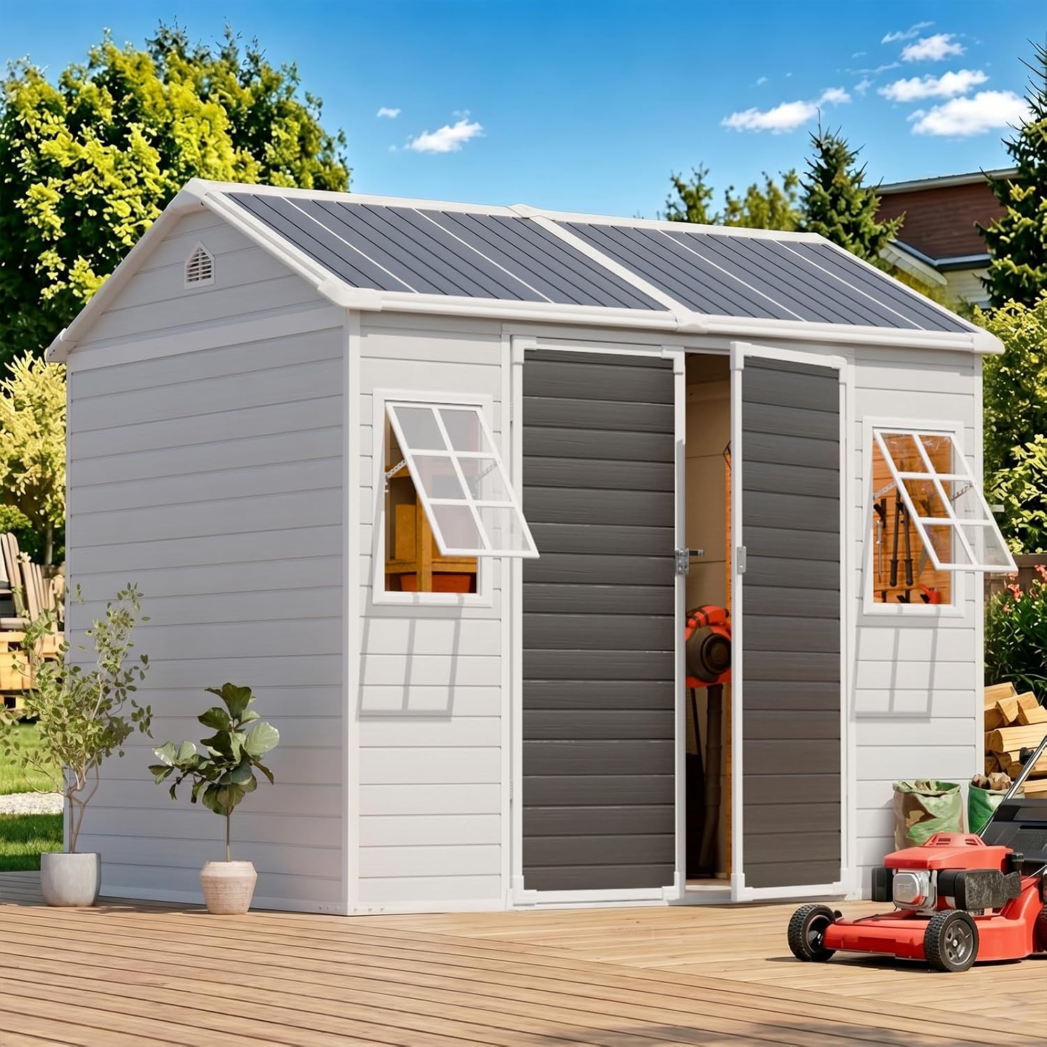 8x6 FT Resin Storage Shed with - Garden Tools 评论和价格